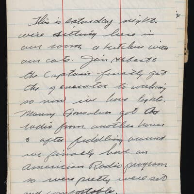 Diary of John Beckett describing visits to camps, 1945.