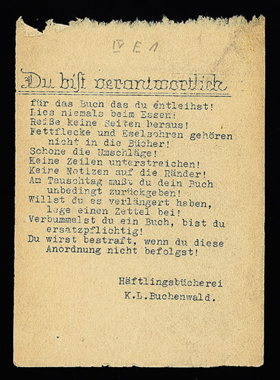 Library rules for inmates when borrowing books from library in concentration camp Buchenwald