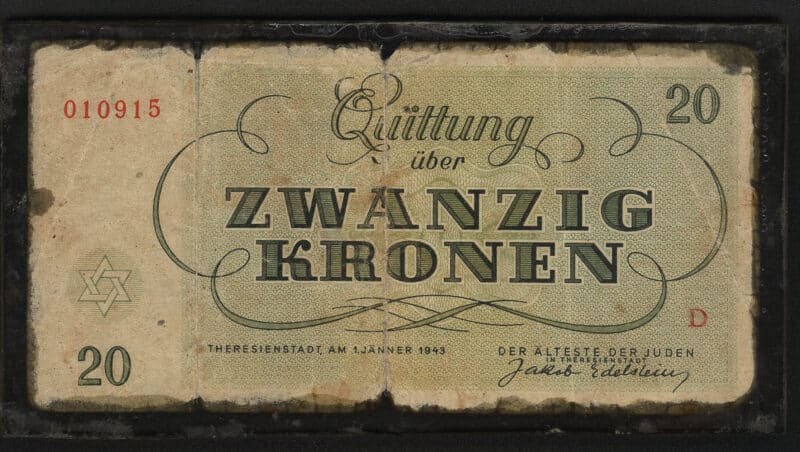 Terezin Ghetto scrip, 20 Kronen note, back